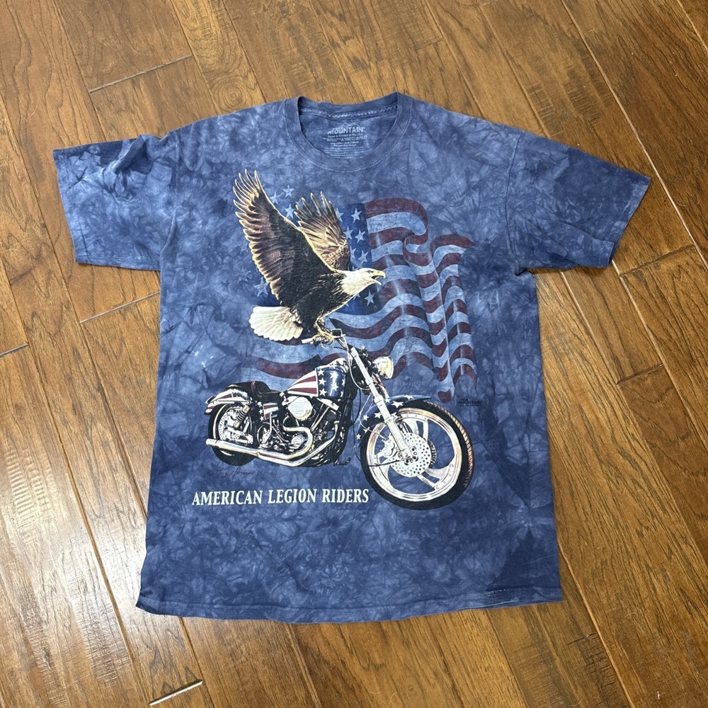 Y2K The Mountain Bald Eagle American Legion Riders Flag Dye T-Shirt USA Moto L